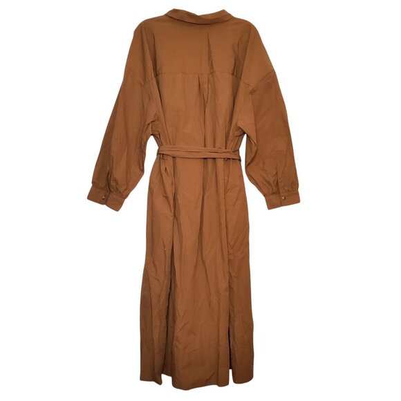 Future Collective Brown Belted Button-Down Maxi Shirt Dress 2X Long Sleeve Strip - Picture 3 of 9